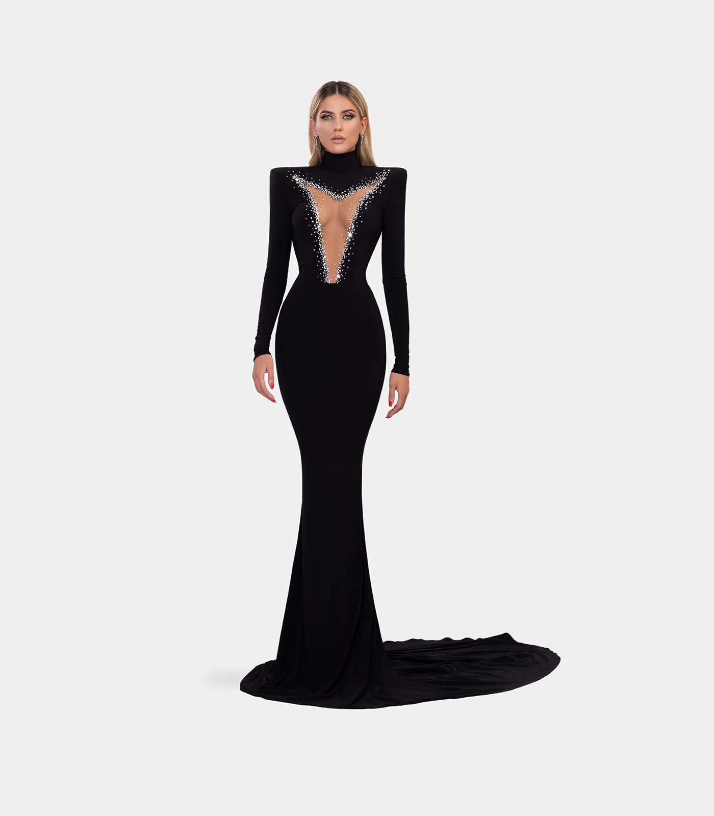 Black Evening Gown with Mermaid Sweep Train - Image 3