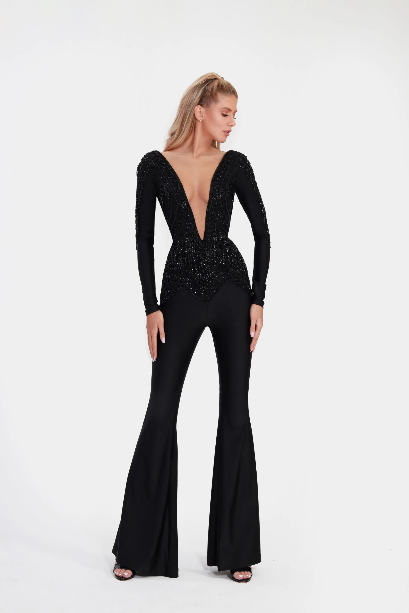 Black Jumpsuit With Shiny Tassels - Image 3