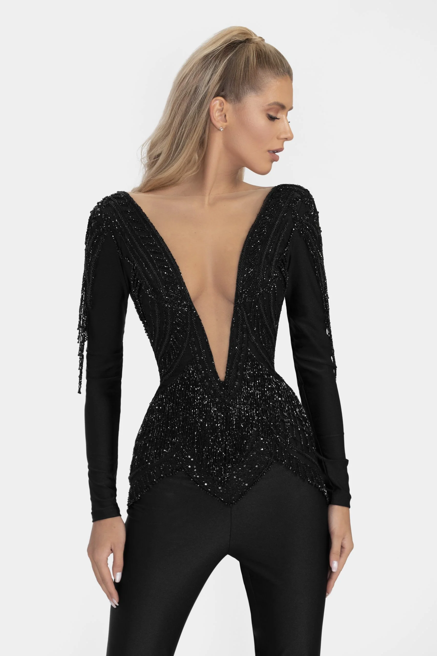 Black Jumpsuit With Shiny Tassels - Image 5
