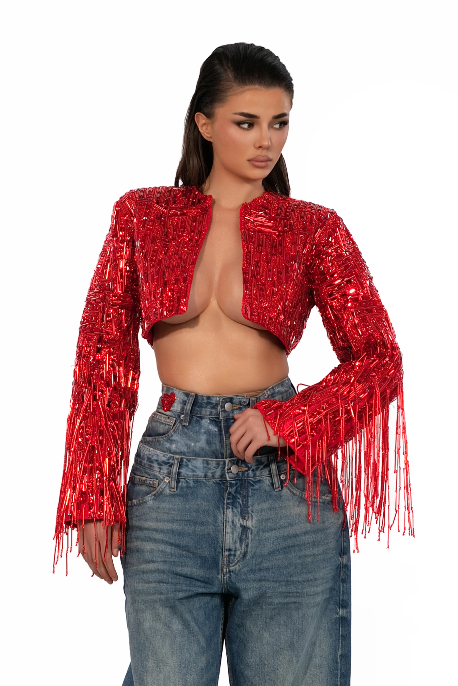Fully Embellished Cropped Jacket - Image 3