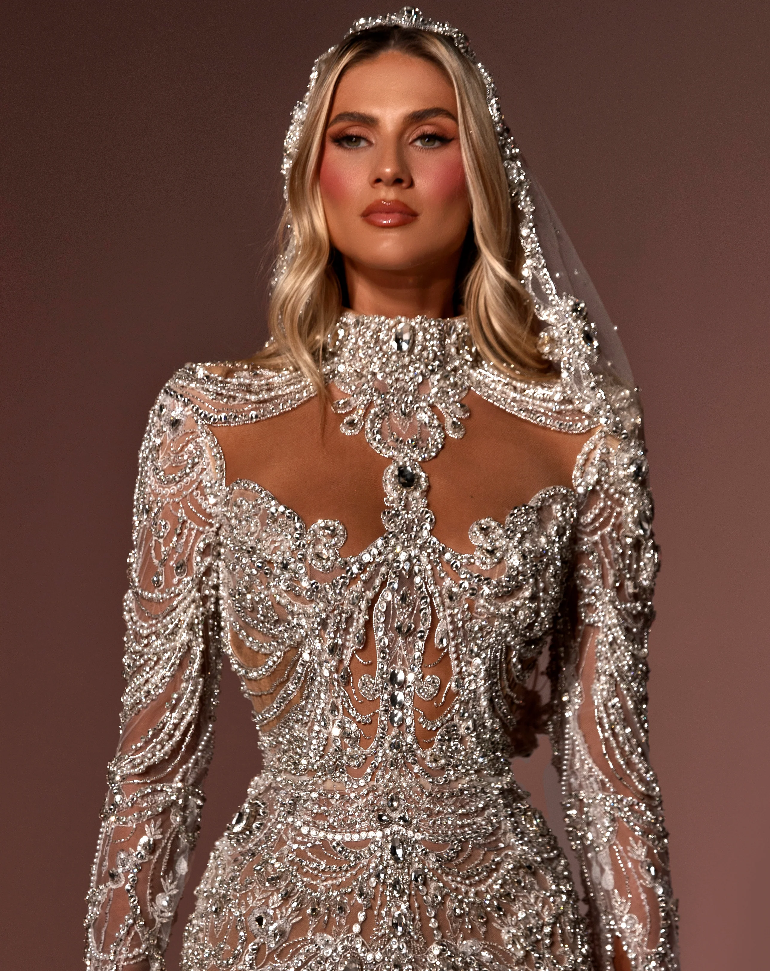 High Neck Embroidered Bridal Dress - Image 4
