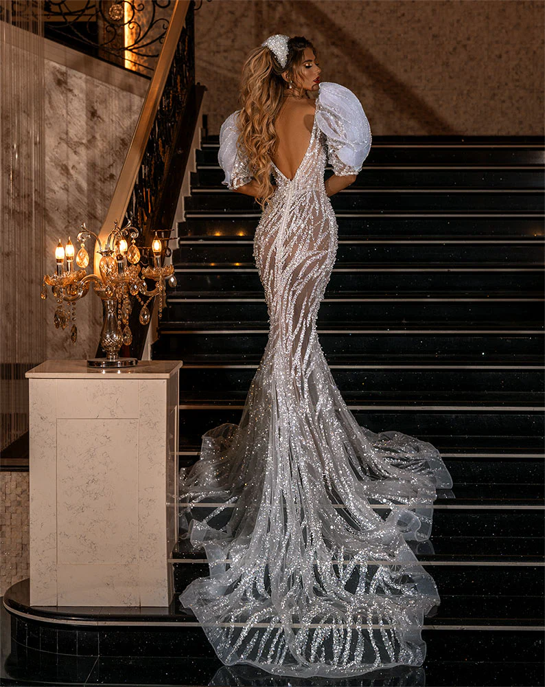 Puffy Sleeve Mermaid Gown - Image 3
